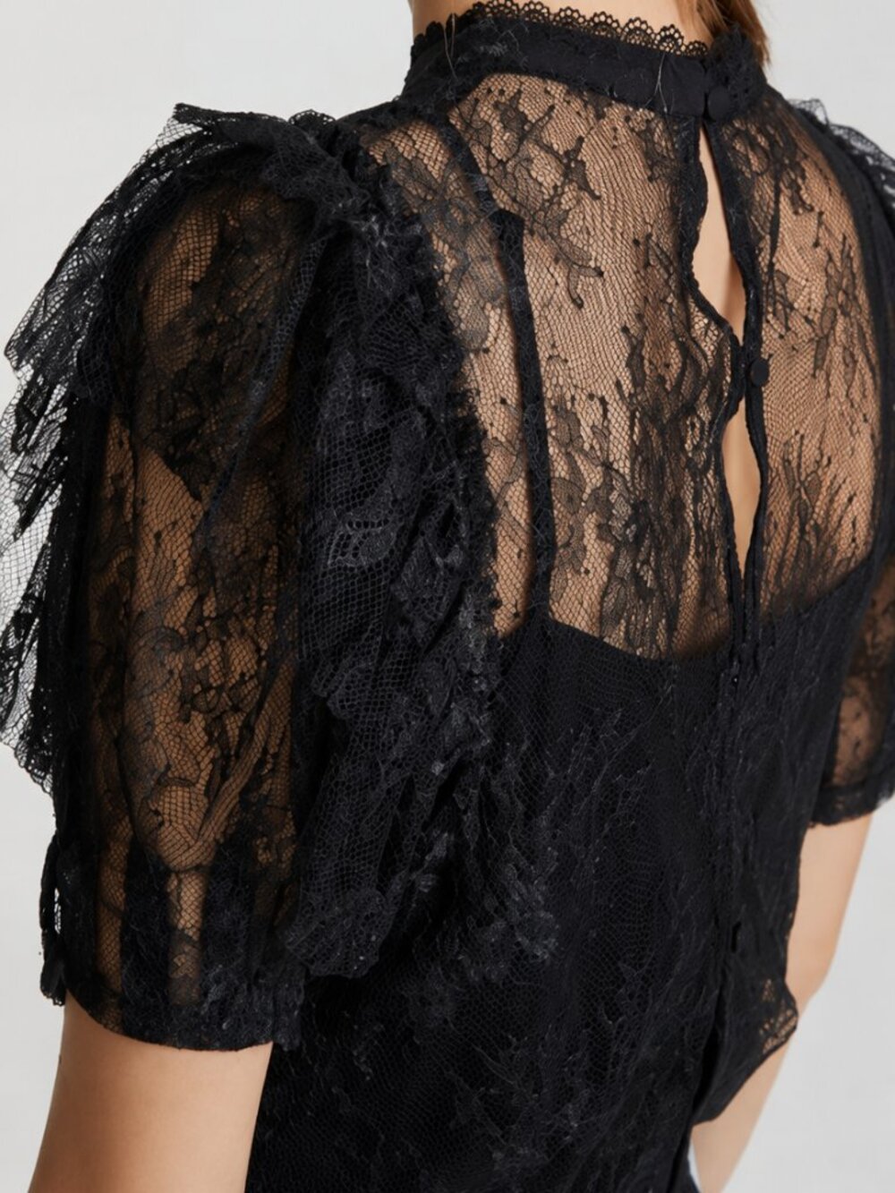 Free People Secret Admirer Lace Blouse Black XS Romantic Sheer Lace Top